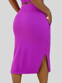 Women's Set Midi Skirt And Cropped Moda Evangelica - Rose Red - View 3