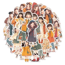 48 pièces Autocollants mode pour filles pour la saison d'automne, autocollants PVC imperméables et réutilisables, décoratifs pour planche à roulettes, cahier, bouteille d'eau, réfrigérateur