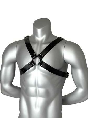 1件男士PU皮革吊带性感胸带，3厘米宽，适合日常使用