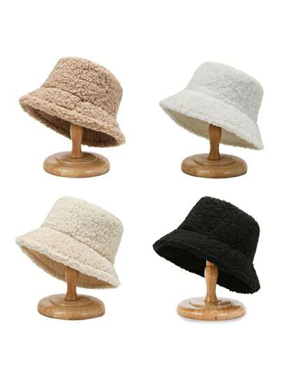 Autumn And Winter Bucket Hat Simple Solid Color Lamb Hair Hat Women's Fashion Basin Hat Pure Pornographic People's Day Gift