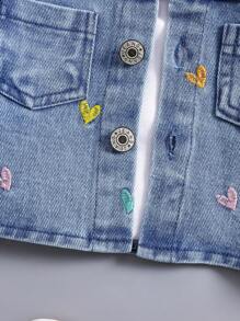 New Asymmetrical Heart Embroidered Cute Casual Denim Jacket For Baby Girls - Blue - View 8