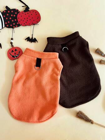1pc Orange Coffee Loose Autumn/Winter Pet T-Shirt - Polar Fleece Material Pet Vest, Suitable For Ultra Small, Medium Small Dogs And Cats, Pet With Traction Buckle Warm Vest