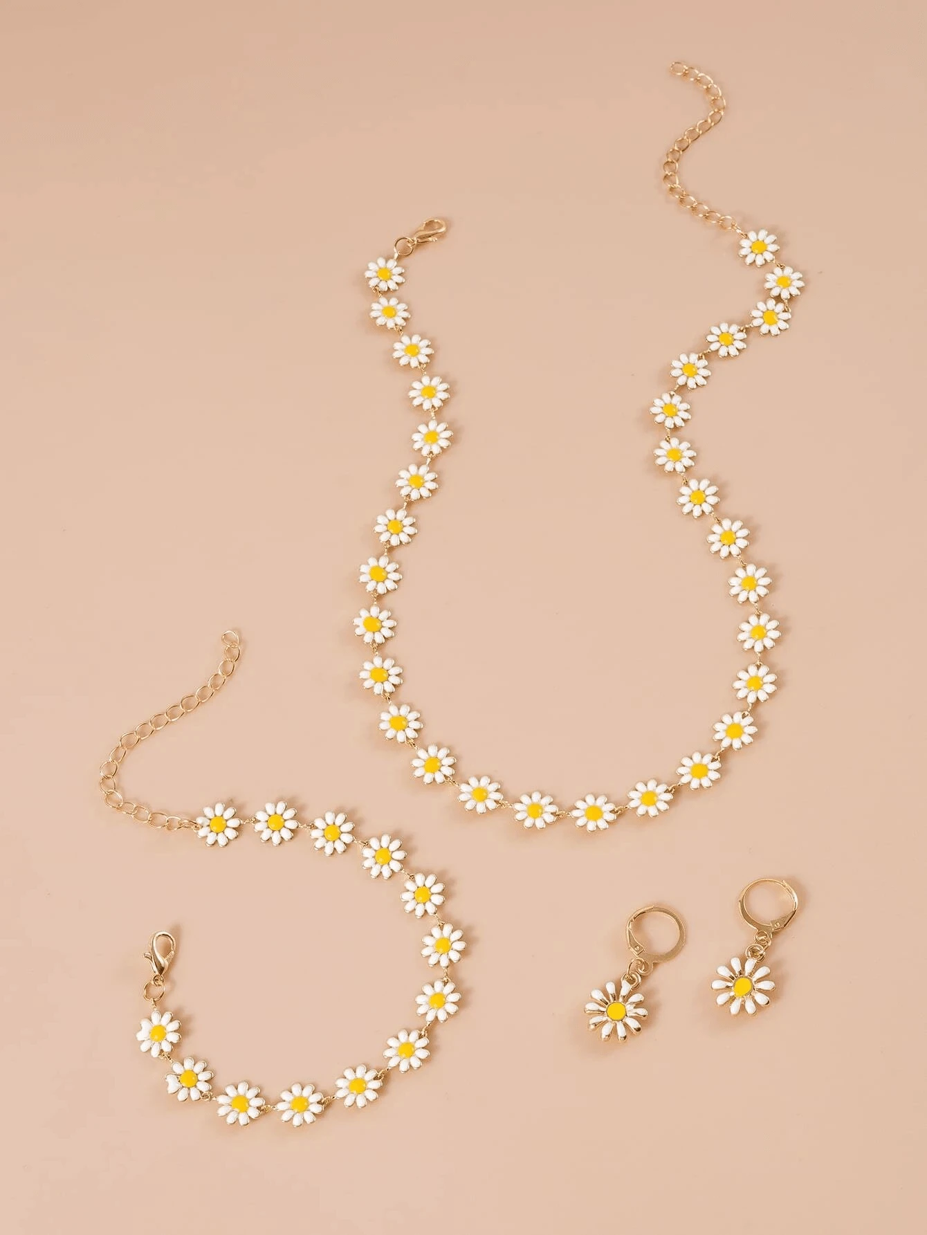 4pcs/Set Kids Fashion Minimalist Daisy Flower Necklace, Earrings And Bracelet Set