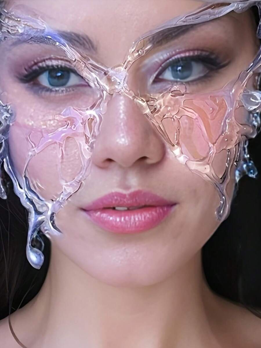 动漫蝴蝶半脸面具，透明角色扮演配件，女性派对和活动万圣节透明脸部装饰 - 彩色 - 查看 1