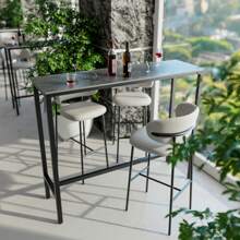 Rectangle Kitchen Bar Table Counter Breakfast Dining Table Black Coffee Table Metal Legs With Footrest For Kitchen Dining Room Patio - Black - View 5