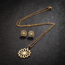 1PC Stainless Steel Korean Cute Little Flower Earrings Necklace Set Ladies Sweet Statement Spray Painted Metal Flower Party Birthday Jewelry Valentines,Mom,Mother,Mother's Day,Gift