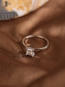 1 Carat Moissanite Promise Ring S925 Sterling Bạc Cưới, Trang Sức Thích Hợp Cho Nữ Trang Trí Buổi Tối - Nhẫn bạch kim công chúa 1ct - Xem 5