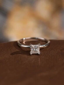 1 Carat Moissanite Promise Ring S925 Sterling Bạc Cưới, Trang Sức Thích Hợp Cho Nữ Trang Trí Buổi Tối - Nhẫn bạch kim công chúa 1ct - Xem 4