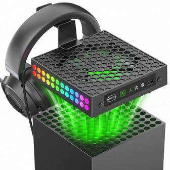 Multifunction Cooling Fan With Heatsink, Dust Cover, Display, RGB Light, Temperature Control For Series X Console Accessories - Includes Headphone Stand