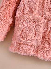 女婴兔形毛茸茸连帽纽扣长袖开衫女宝宝秋冬柔软舒适保暖休闲街头简约外套童装