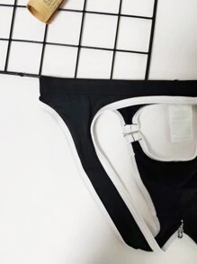 Men's Metallic Clip Thong Underwear, Fashion Design With Open Back - Black - View 6