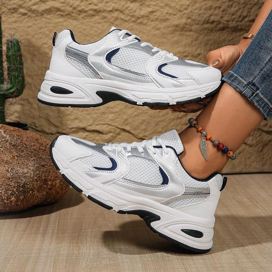 Women's Comfortable Mesh Contrast Chunky Sneakers, Thick Sole Casual Running Shoes