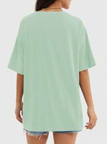 Speed mate 休闲女式蜘蛛印花半袖短款 T 恤，夏季 - 綠色 - 查看 3