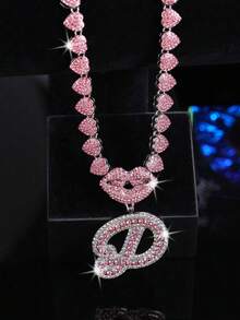 LIGHTSOME 1 件装 男女款冰晶链 嘻哈字母吊坠项链 唇口饰品 吊坠 珠宝礼物 适合女孩 - silvery-pink - 查看 34