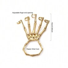 哥特式手工万圣节骷髅手指腕带朋克万圣节金属骷髅手指手骨手链带可调节戒指腕带女士派对，金色珠宝 - 彩色 - 查看 3