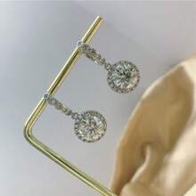 1 Đôi 1CT D Màu VVS1 Bông Tai Kim Cương Moissanite Nguyên Bản 100% Bạc 925 Bông Tai Thả Cô Dâu Trang Sức Dành Cho Phụ Nữ Có Giấy Chứng Nhận GRA - Bạc - Xem 7