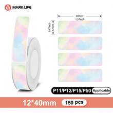 Marklife Marklife 1 Rolls 0.47x1.57inch (12*40mm) 150 Sheets Labels Different Color Lovely Thermal Label Paper, Waterproof, Five-Proof Protection, Premium Quality Paper - Perfect For Organizing & Labeling, For P11, P12, P15, P50 Inkless Printer,Used For Household Storage And Organization Labels, Name Tags, Gift Notes, Etc