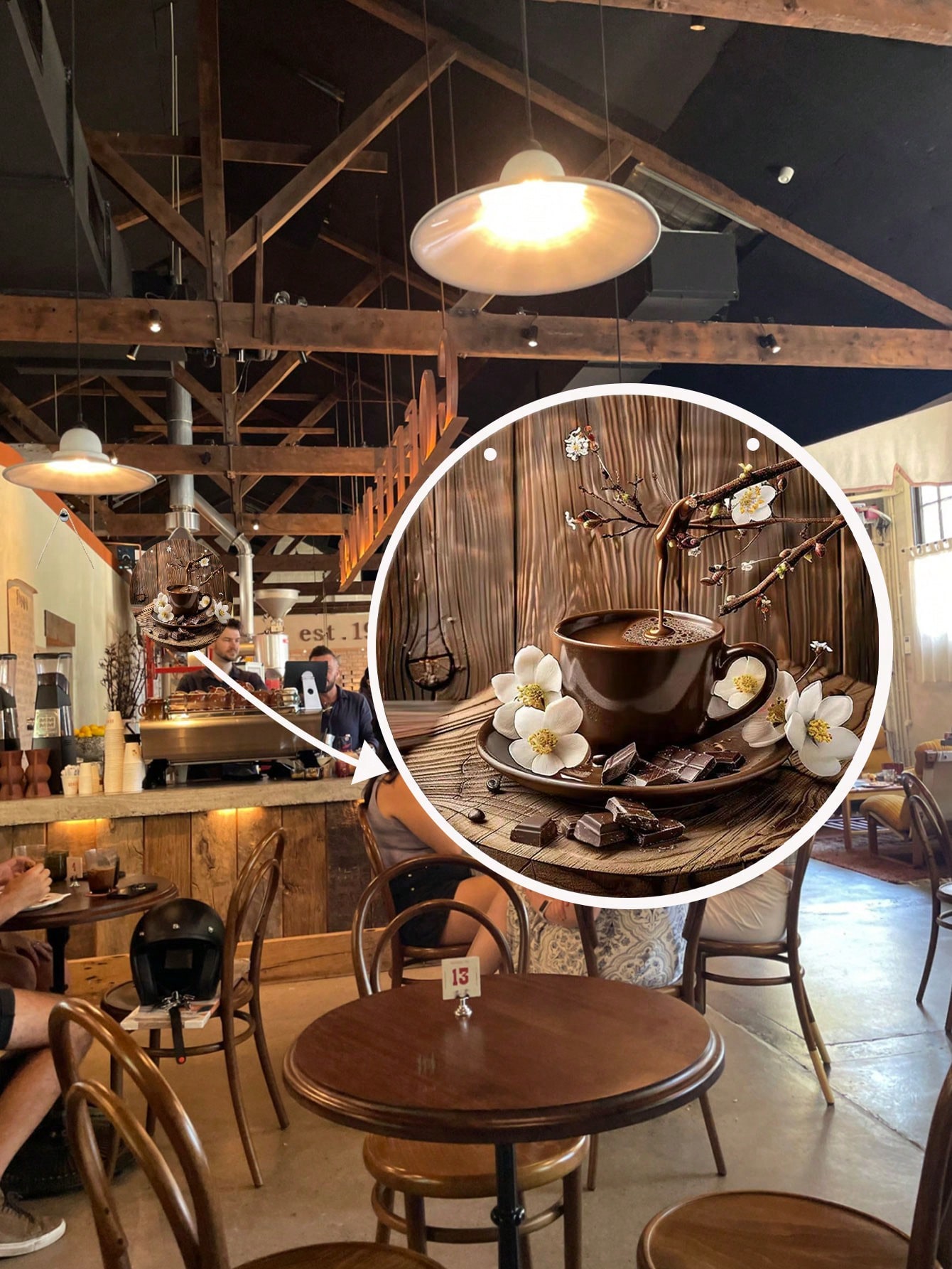 قطعة خشبية فنية للزخرفة - كوب قهوة وشوكولاتة بتصمي...