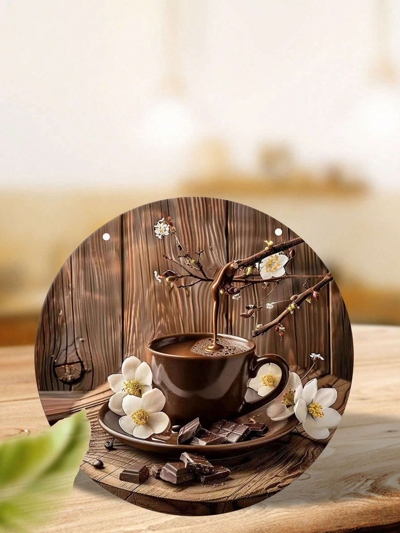 قطعة خشبية فنية للزخرفة - كوب قهوة وشوكولاتة بتصمي...