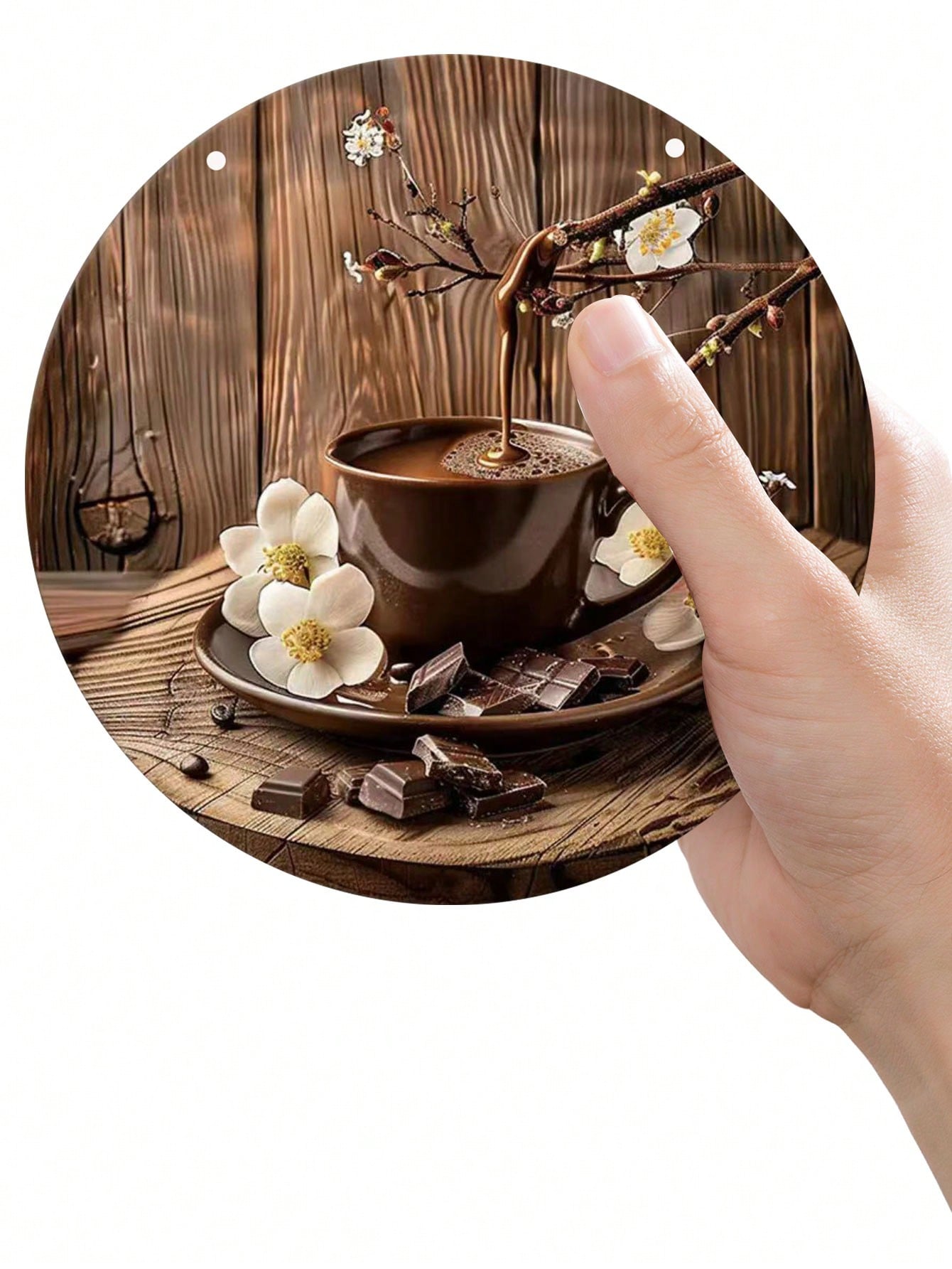 قطعة خشبية فنية للزخرفة - كوب قهوة وشوكولاتة بتصمي...