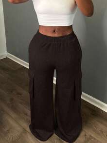 Plus Size Loose Casual Sweatpants, Versatile For Daily Commute, Outdoor, Sports, Graduation Season, Back To School, All Seasons - Brown - View 4