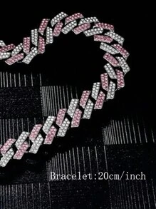 kuuioe 1pc Punk Hip Hop Dopamine Style Full Rhinestone Necklace, Unisex Fashion Y2K Necklace & Bracelet, Multiple Sizes For Daily Wear