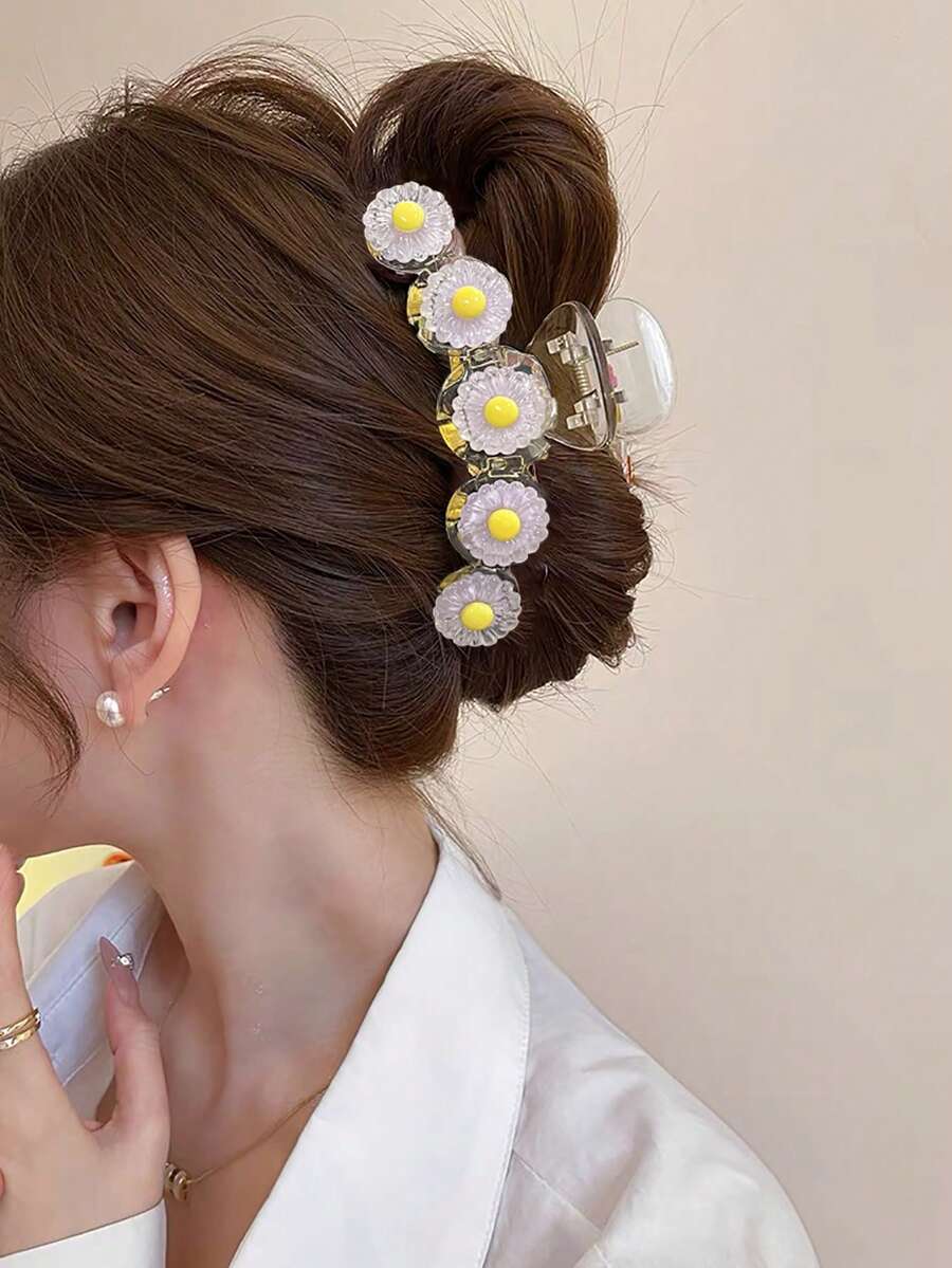 1pc Daisy Flower Hair Claw Clip, Suitable For Daily Wear - Pink - View 1