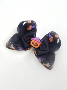 Kẹp tóc Halloween dành cho thanh thiếu niên, Kẹp tóc nơ in kỹ thuật số lớn bằng polyester, Phụ kiện dự tiệc Mắt ma đầu lâu & thông thường, Phù hợp cho trẻ em từ 3-14 tuổi - 1 cái - Xem 13