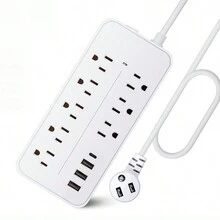 1 件电源板 - 扁平插头延长线，带 8 个插座和 3 个 USB 端口，4 英尺电源线（2000W/10A） - 美規B型插(110-127V) - 查看 8