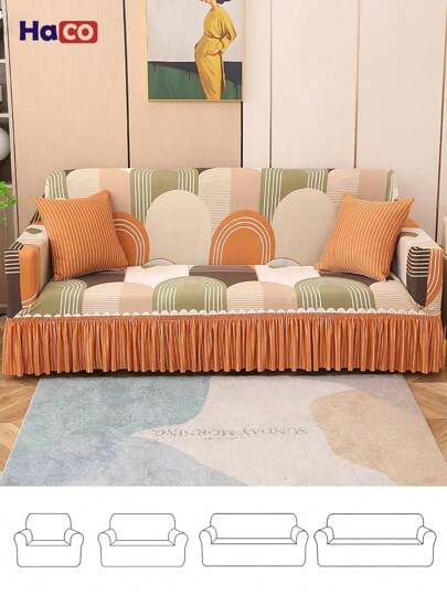 HogarAcogedor Funda de sofá elástica estampada de 1 pieza con falda, funda de sofá universal, funda de sofá, funda protectora para muebles, adecuada para dormitorio, oficina, sala de estar, decoración del hogar
