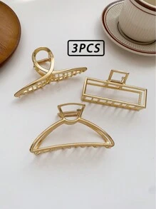 3pcs Large Premium Metal Claw Clips, Stylish All-Match Hair Accessories Hair Claw - Silver - View 3