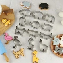 12pcs Animal Shaped Cookie Cutters, Stainless Steel Cookie Cutter Set, Giraffe, Elephant, Koala, Crocodile, Lion, Flamingo Shaped Cutters For Baking Fondant Cookies And Cake Decorating - Silver - View 1