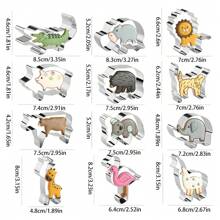12pcs Animal Shaped Cookie Cutters, Stainless Steel Cookie Cutter Set, Giraffe, Elephant, Koala, Crocodile, Lion, Flamingo Shaped Cutters For Baking Fondant Cookies And Cake Decorating - Silver - View 2