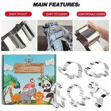 12pcs Animal Shaped Cookie Cutters, Stainless Steel Cookie Cutter Set, Giraffe, Elephant, Koala, Crocodile, Lion, Flamingo Shaped Cutters For Baking Fondant Cookies And Cake Decorating - Silver - View 3