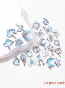 10/20pcs Random Blue Tone Ocean Colored Rhinestone Cross & Heart Shaped Pendant DIY Necklace Bracelet Jewelry Gift For Women