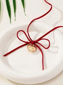 1 chiếc vòng cổ trái tim sang trọng tối giản mới cho ngày lễ tình nhân, mẹ, mẹ, ngày của mẹ, quà tặng - Đỏ - Xem 3