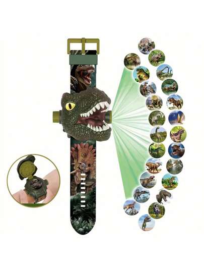 儿童恐龙投影手表，儿童电子手表，翻盖手表，可调节数字屏幕，3D卡通动物，24种投影图案，男孩女孩生日礼物，益智玩具，儿童节礼物（部分配件随机赠送），男孩玩具，儿童玩具，儿童礼物，电子玩具