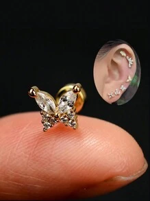 1件装不锈钢迷你扁平螺丝耳钉，女士迷你耳软骨水晶锆石耳钉，身体饰品