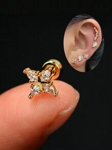 1件装不锈钢迷你扁平螺丝耳钉，女士迷你耳软骨水晶锆石耳钉，身体饰品