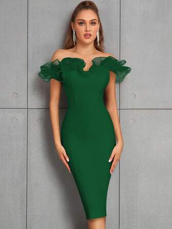 Ruffle Off Shoulder Tight Bodycon Bandage Dress