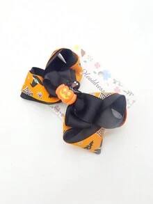 Kẹp tóc Halloween dành cho thanh thiếu niên, Kẹp tóc nơ in kỹ thuật số lớn bằng polyester, Phụ kiện dự tiệc Mắt ma đầu lâu & thông thường, Phù hợp cho trẻ em từ 3-14 tuổi - 1 cái - Xem 15