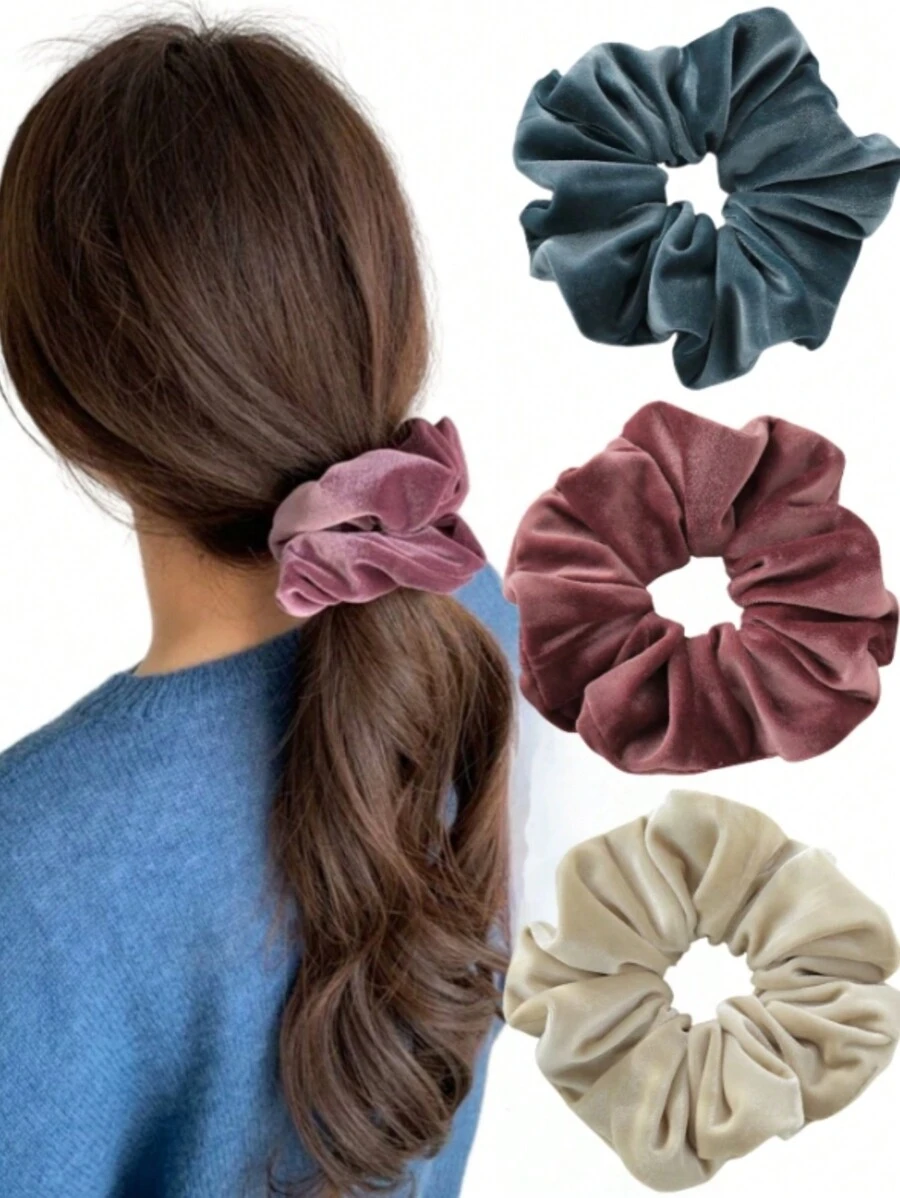 3 phụ kiện tóc nhung thanh lịch dành cho nữ, dây buộc tóc lớn đơn giản, sang trọng dùng hàng ngày, dây buộc tóc chun, dây buộc tóc đuôi ngựa thông thường - Nhiều màu - Xem 1