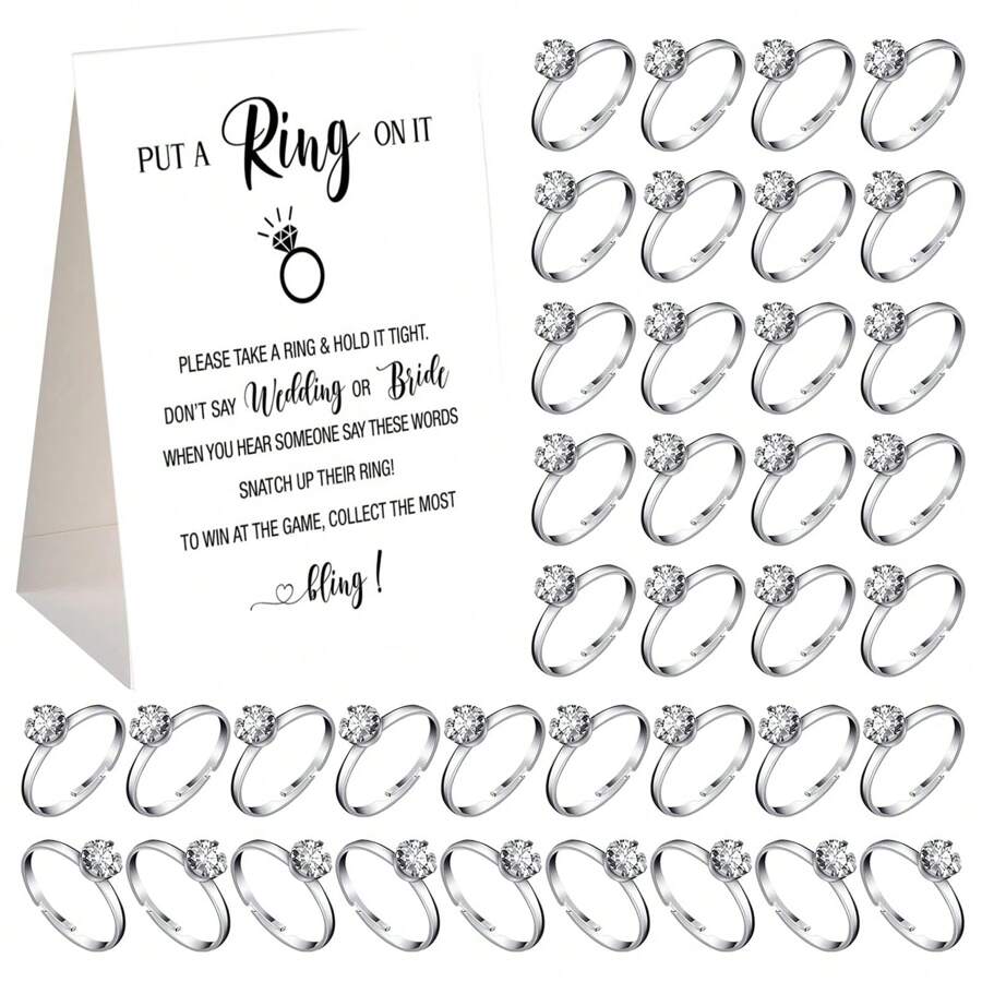 Put A Ring On It Bridal Shower Game With 50 Fake Rings, Rustic Wildflower Greenery Floral Theme Wedding Shower Games Wedding And Engagement Rings Bridal Shower Decor And Not Say Bride Rules Cards - White - View 1