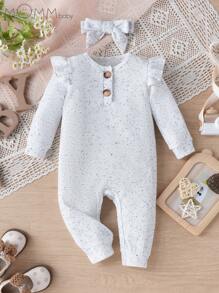 MommBaby Pelele de manga larga con diadema para recién nacidos bebé, pijama de una pieza para todas las estaciones para bebés