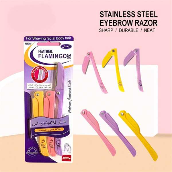 1 Set Of Three Pack Foldable Eyebrow Trimmers, Colorful Andsafe To Handle, Suitable For Beginners To Practice Evebrowtrimming