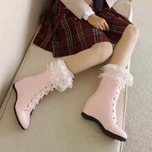 Botas de tacón alto de plataforma blanca con cordones hasta el tobillo de moda para mujer