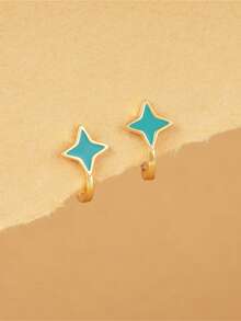 1 par de aretes de aro de plata de ley 925 con imitación de esmalte con efecto gota de aceite con diseño de asterisco cuádruple, para cartílago, aros pequeños para uso diario, bodas, fiestas, compromisos, San Valentín para mujeres - Dorado - Ver 3