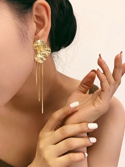 Enchnt 1 对金属花朵设计流苏长款个性耳环，适合女士、时尚派对珠宝情人节