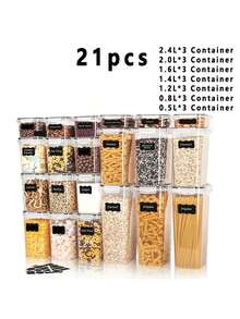 21pcs Food Storage Jars With LIDS And Label Pens,Plastic Kitchen Storage Containers, Food Jars For Flour, Sugar And Grains, Pasta, Tea, Nuts And Coffee Beans, Plastic Food Storage Jars, Household Kitchen Items - 黑與白 - 查看 3