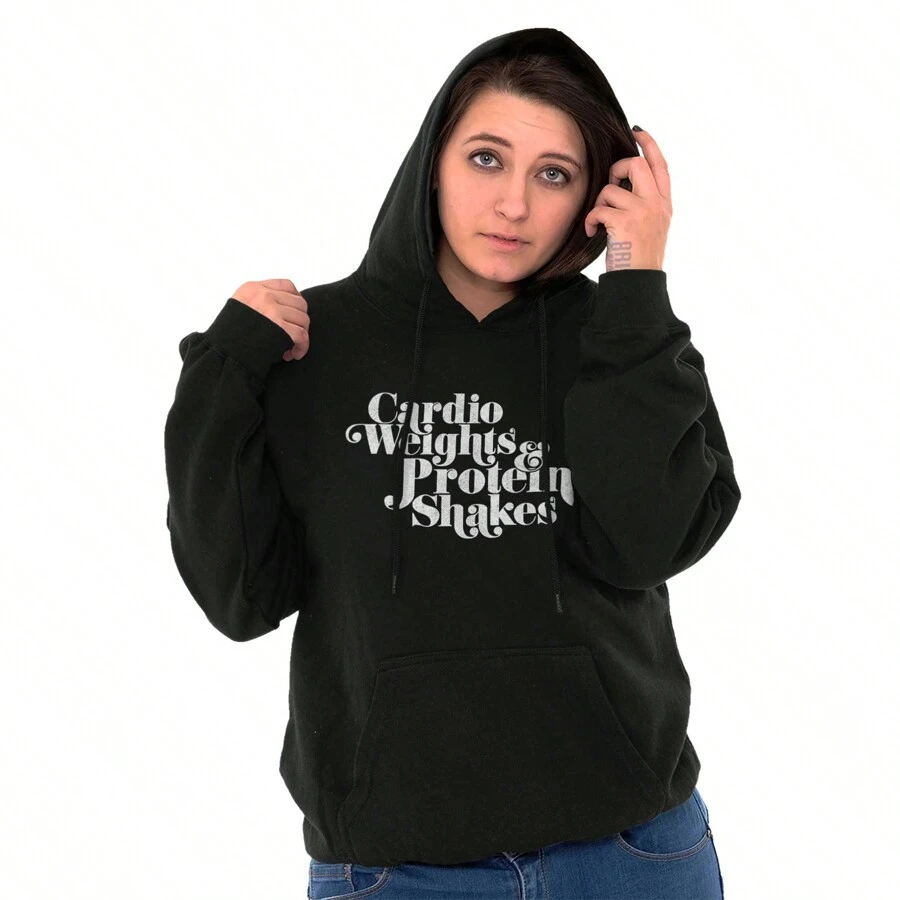 Cute Cardio Weights Protein Shakes Hoodie Sweatshirt Women - Black - View 1